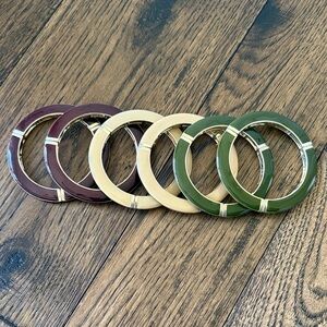 Lia Sophia Set of Enamel Bangle Bracelets in Maroon, Cream & Olive Green